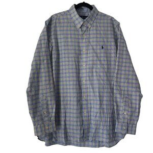Ralph Lauren Mens Blue/Yellow/White Plaid LS Dress Shirt, Size XL